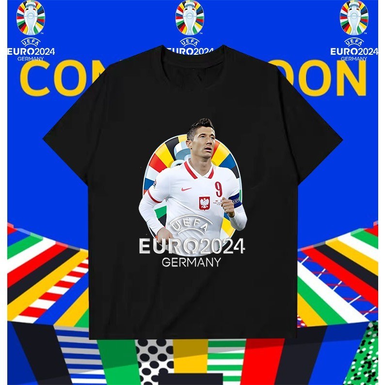 🏆  2024 UEFA🏆 European Championship&Robert Lewandowski พิมพ์ผ้าฝ้าย การแข่งขันฟุตบอลยูโร แบบ Unisex 