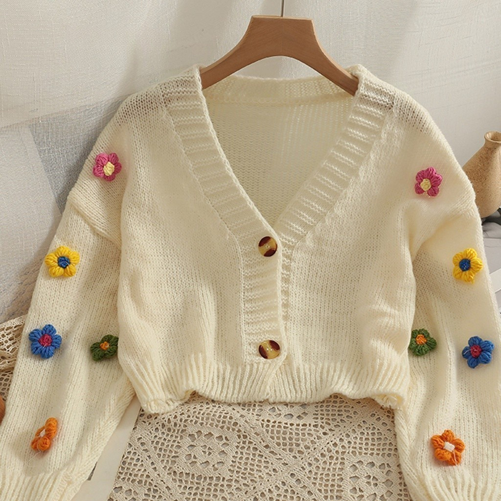 จินเสื้อสเวตเตอร์ดอกไม้ธรรมดาแบบสบาย ๆ สําหรับผู้หญิง lna42111 โลวิโต เสื้อกันหนาวดอกไม้ธรรมดาแบบสบา