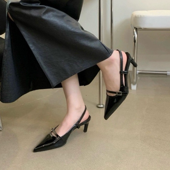 Zinzin3456- รองเท้าส้นสูง slingback strappy 7 ซม.สุดหรู (รองเท้าแตะหัวแหลม 7f H7787)