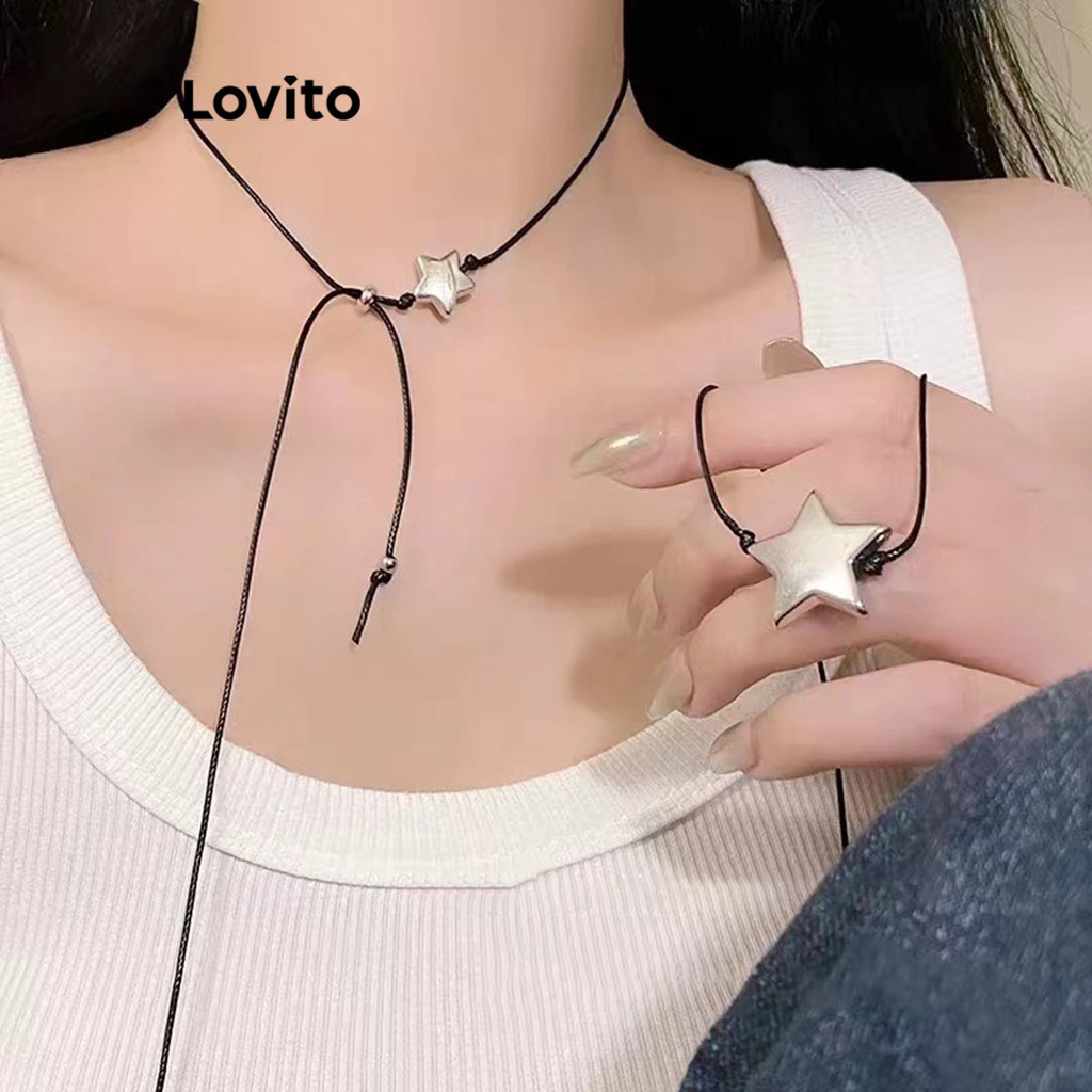 Lovito สร้อยคอผู้หญิง ผูกปม แต่งจี้รูปดาว สไตล์หรูหรา LFA36318