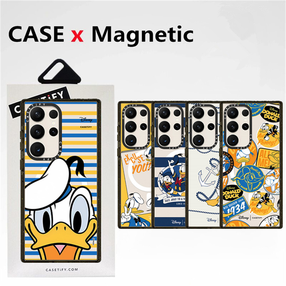 Casetifg Joint Donald Duck ชาร์จแม่เหล็กกันกระแทกเคสโทรศัพท์พร้อมกล่องสําหรับ Samsung Galaxy S22 S23 S24 Ultra S24 Plus Soft Side Fon Protect Clear Hard PC ฝาหลัง