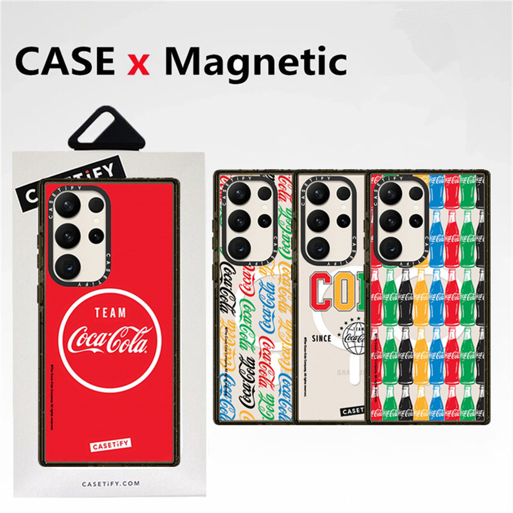 Casetifg Joint Coca Cola ชาร์จแม่เหล็กกันกระแทกเคสโทรศัพท์พร้อมกล่องสําหรับ Samsung Galaxy S22 S23 S24 Ultra S24 Plus Soft Side Fon Protect Clear Hard PC ฝาหลัง