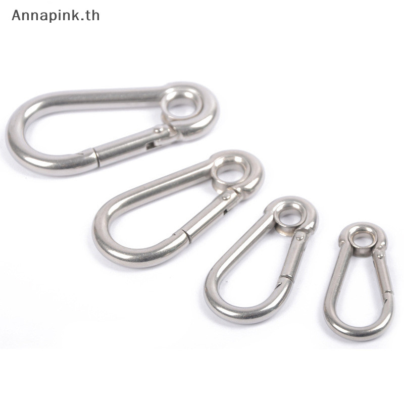 Annapink.th M4 M5 M6 M7 M8 สแตนเลส Carabiner Carbine Snap Hook พร้อมตาไก่สปริงหัวเข็มขัดพวงกุญแจ EN