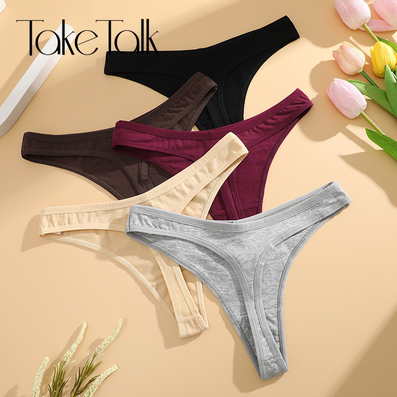 Take Talk ผู้หญิงทองผ้าฝ้ายนุ่ม G-string ชุดชั้นในเซ็กซี่ Low-Rise T-back ชุดชั้นใน S-XL สบายกางเกงสาว