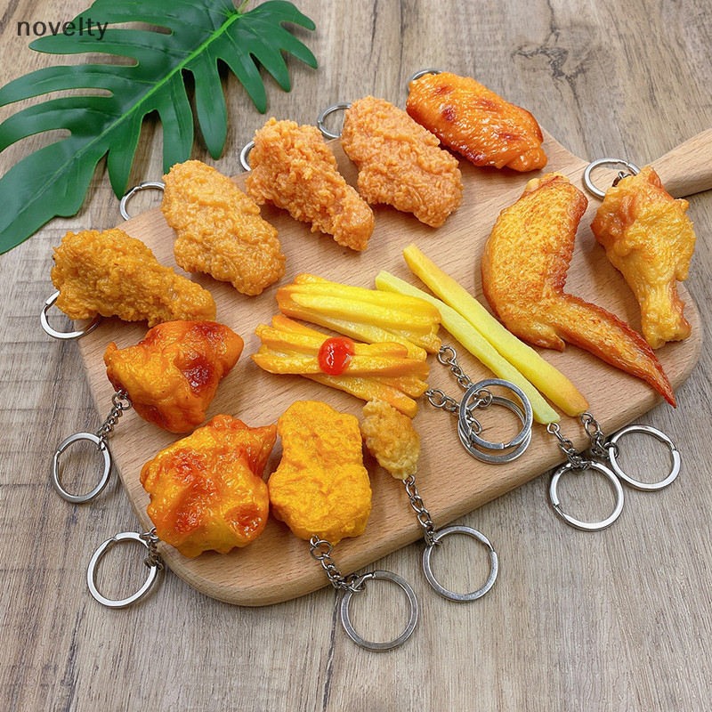 NLY ตลกไก่ทอดขาปีกไก่พวงกุญแจ Creative จําลองอาหารจี้ Key แหวนสําหรับกระเป๋าถือกระเป๋าอุปกรณ์เสริม N