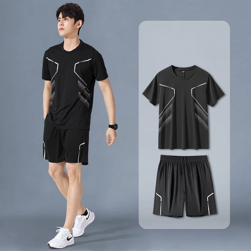 [M-5XL] ชุดกีฬาผู้ชาย แห้งเร็ว ระบายอากาศ เหมาะสำหรับยิม เสื้อยืดและกางเกงขาสั้น เครื่องแต่งกายสำหรับวิ่ง บาสเกตบอล และแบดมินตัน thumbnail 5