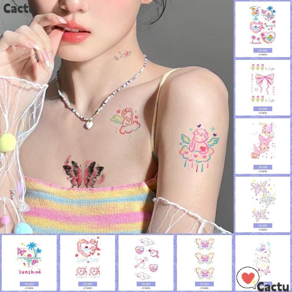 Cactu สติกเกอร์รอยสักชั่วคราว ลายผีเสื้อน่ารัก ติดทนนาน สําหรับผู้หญิง