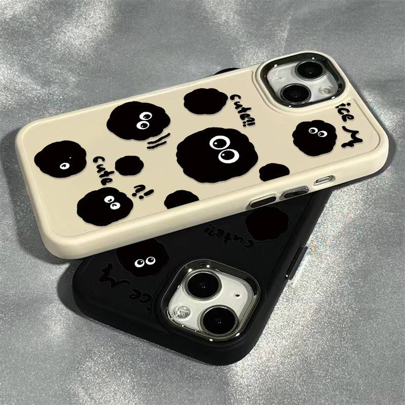 เต็มหน้าจอลูกบอลถ่านหินเคสโทรศัพท์เข้ากันได้สําหรับiphone 13 14 15 11 12 Pro Max XR X/XS Maxโลหะ 7/8 Plus Se2020 กระจกอิสระกรอบป้องกันการตกลักษณะกรณีนุ่ม