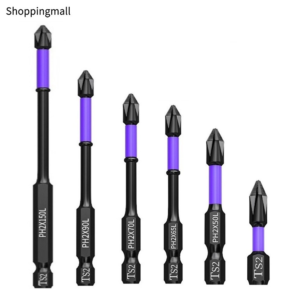 [สต็อก]6PCS Ph2 Magnetic Batch Head Cross ไขควงสว่านกระแทกสกรูบิต 25-150 มม.