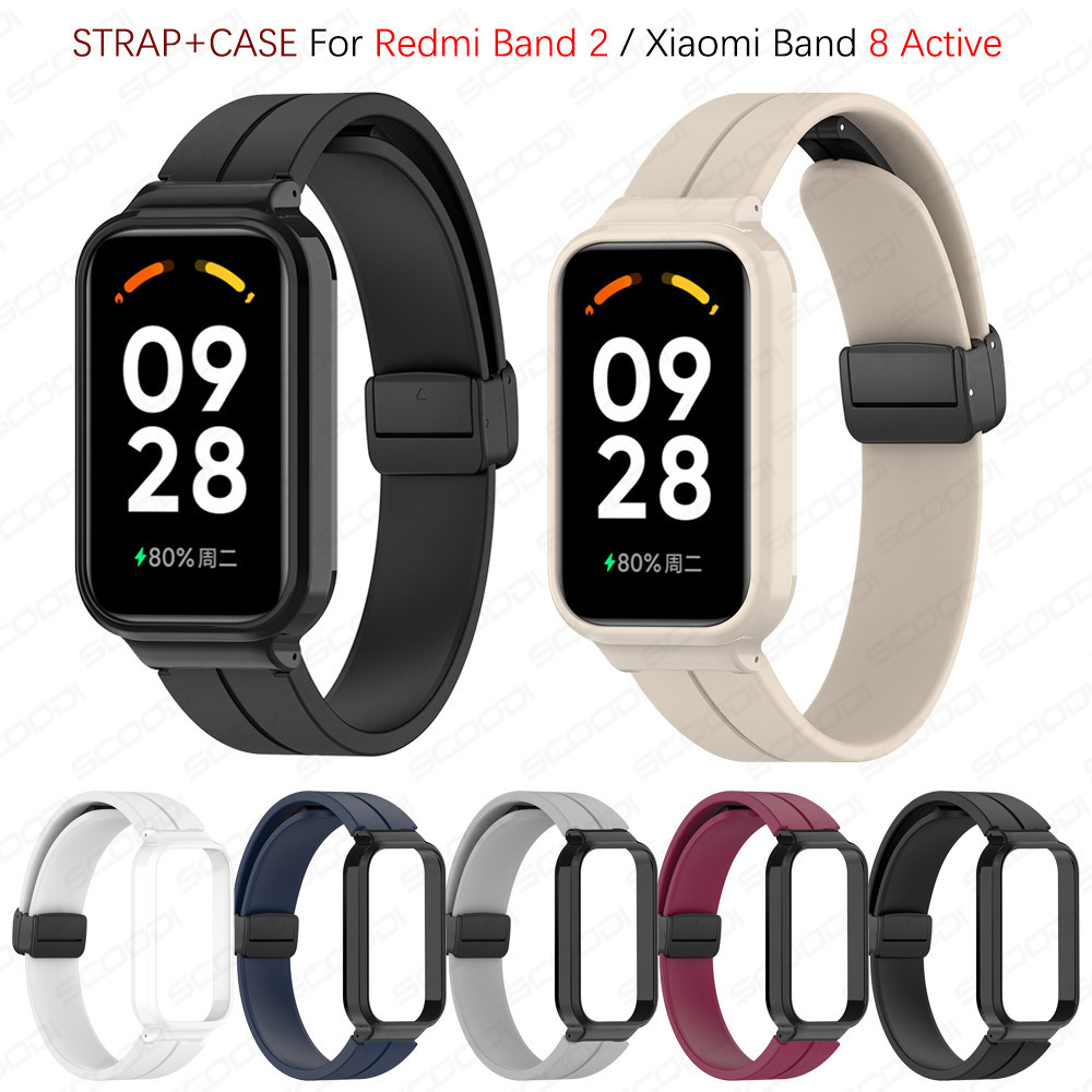 ซิลิโคนแม่เหล็กพับสายคล้องคอสําหรับ เรดมี่ For Redmi Band 3 2 สายนาฬิกาข้อมือสําหรับ เสี่ยวหมี่ for Xiaomi Band 9 Active / 8 Active สร้อยข้อมือ