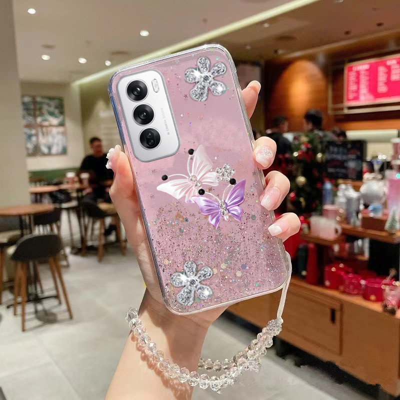 เคสโทรศัพท์สําหรับ OPPO Reno12 Pro Reno 12 12Pro Reno12Pro 5G Global Version น่ารักสองผีเสื้อบินตกแต