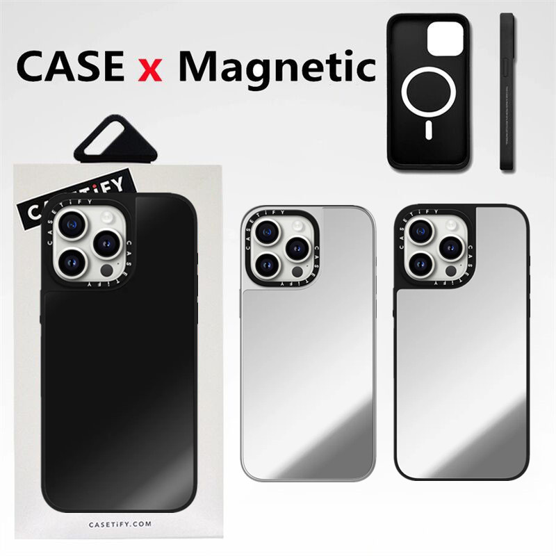 Casetifg คุณภาพสูงชาร์จแม่เหล็กสีทึบชุบกระจกเคสโทรศัพท์พร้อมกล่องสําหรับ iPhone 16 12 13 14 15 Pro Max 16 Plus ปลอกด้านข้างตัวอักษรกันกระแทกป้องกันปกแข็ง