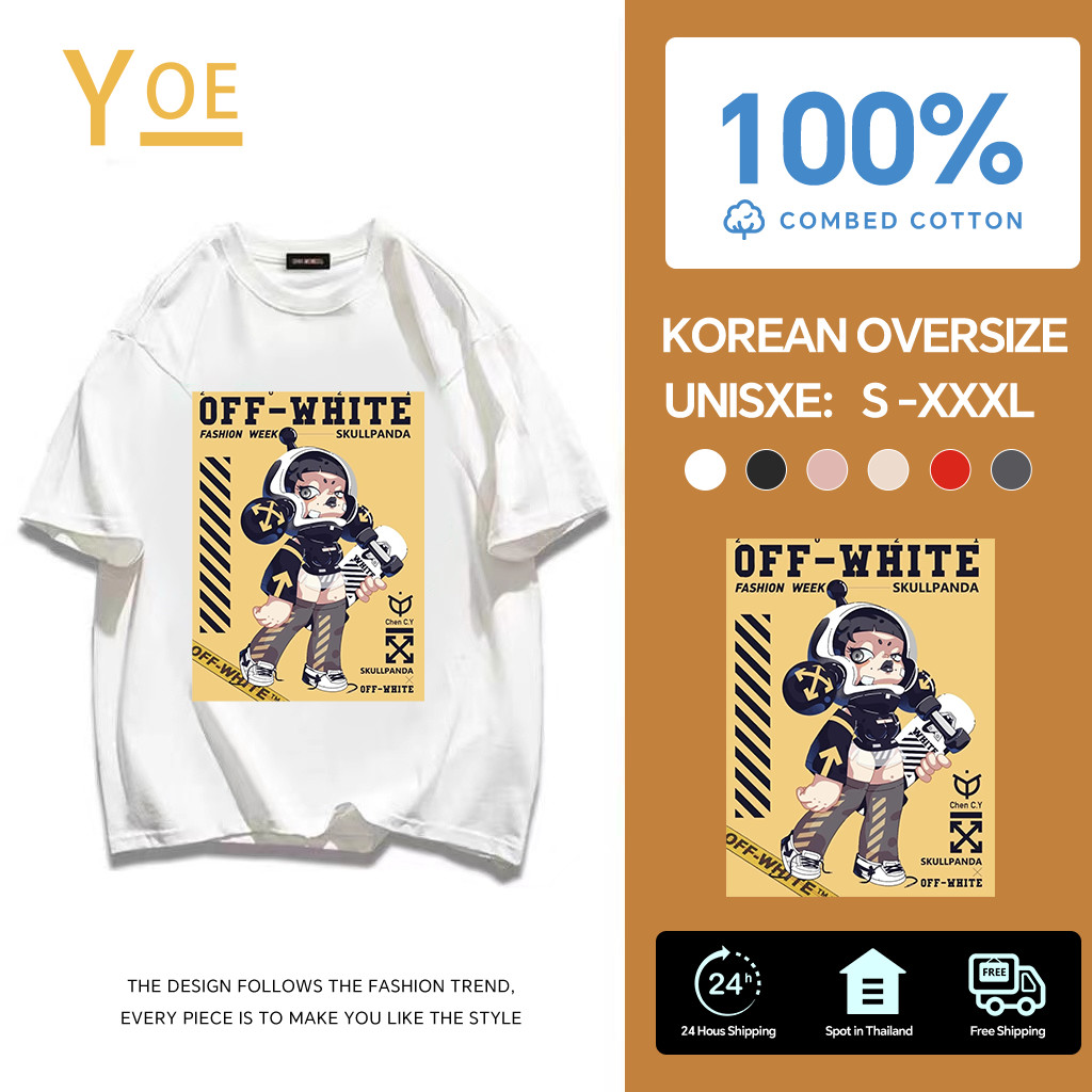 YE(จัดส่งตลอด 24 ชั่วโมง)🔥 SP SKULL PANDA ，Printed T-shirt   คอตตอน 100%  เสื้อสาวอวบ