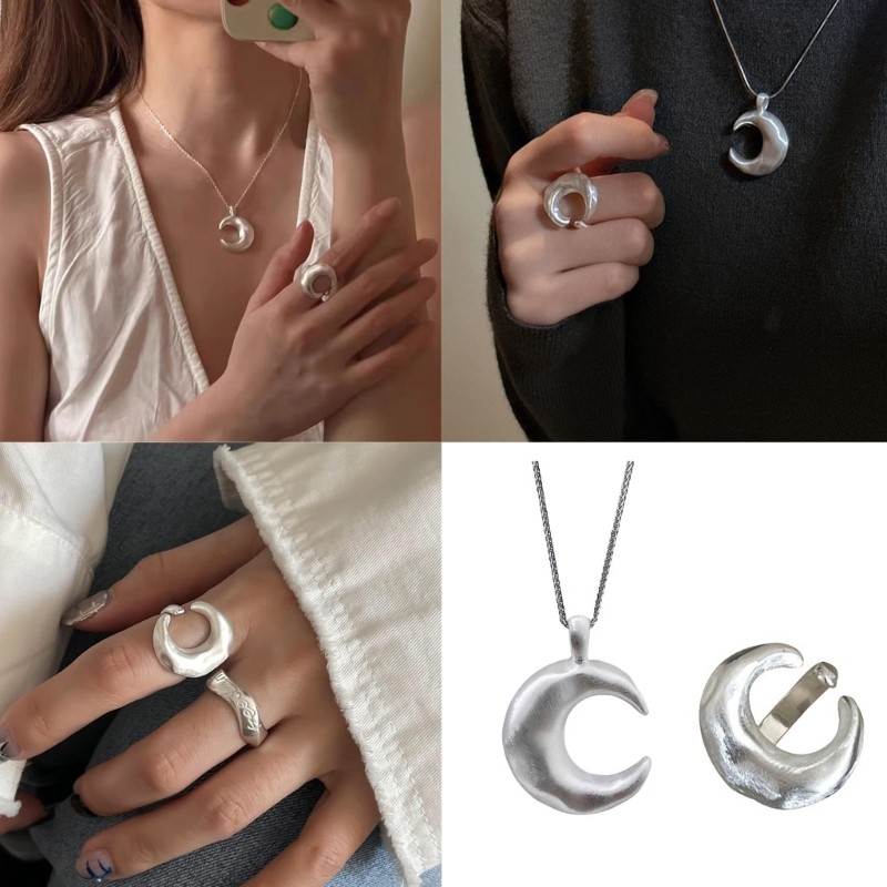 VEIN Dainty Crescents Moon จี้สร้อยคอแหวนผู้หญิงสไตล์ Minimalist เครื่องประดับ