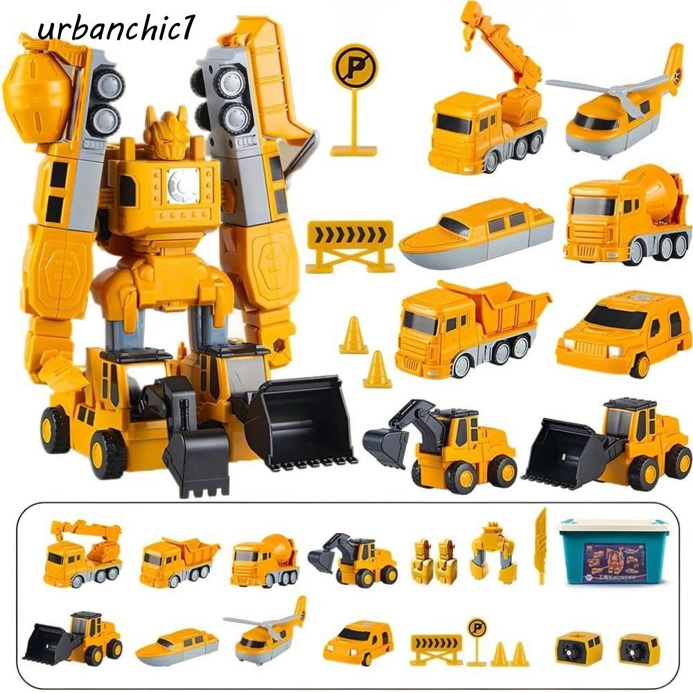 Urbanchic ประกอบวิศวกรรมยานพาหนะ, รถบรรทุกที่ถอดออกได้รถแม่เหล็กเปลี่ยนวิศวกรรม, DIY เด็ก Multi-functional Excavator Mixer Deformation เปลี่ยนหุ่นยนต์ของเล่นเด็กของขวัญ