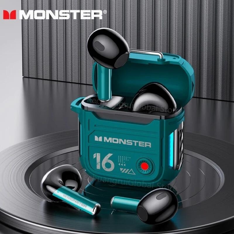 Monster XKT16 หูฟังบลูทูธ 5.3 การออกแบบเชิงกลหูฟังไร้สายชุดหูฟังเกมเมอร์ TWS ลดเสียงรบกวนหูฟังกีฬาให
