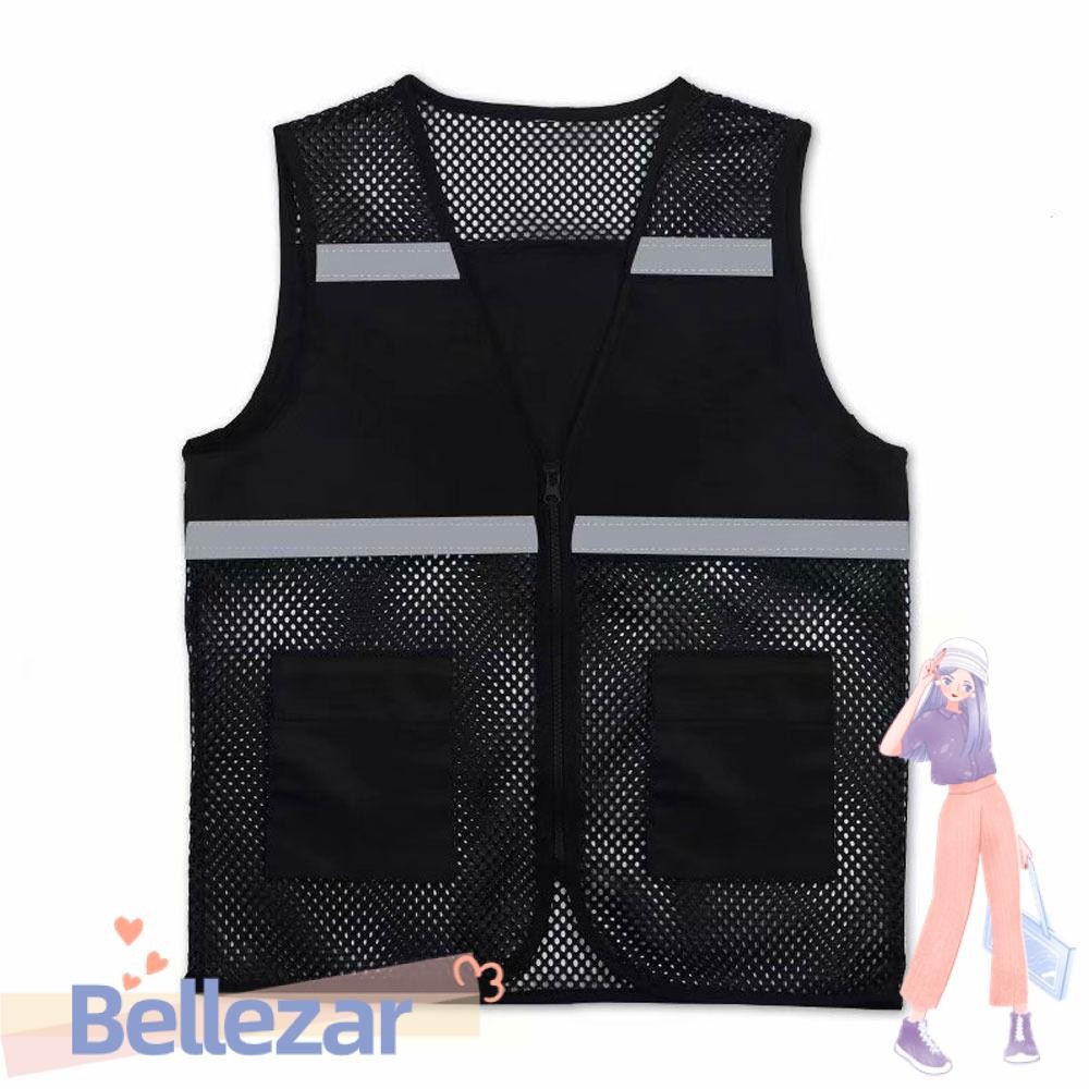 Bellezar พร้อมแถบสะท้อนแสง, เสื้อกั๊กเสื้อกั๊กความปลอดภัยสีดํา, Jogging Breathable ผ้า Spandex พร้อมซิปตาข่ายเสื้อกั๊กก่อสร้างการจราจรรถไฟ Metro คนงาน