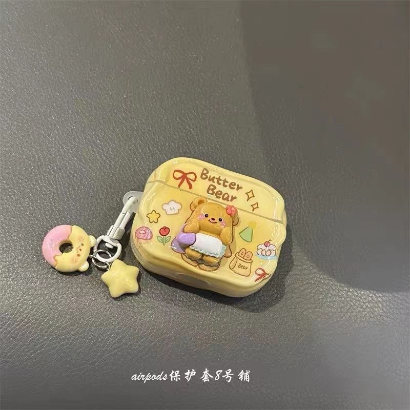 X.การ์ตูนหมีขนมปังเนยเหมาะสําหรับ Apple Airpod Pro1 รุ่น 2 รุ่น 3 เคสหูฟังฝาครอบป้องกัน