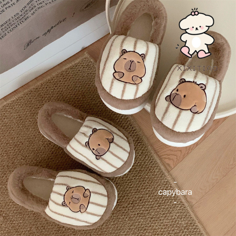 Xitiao ครัวเรือนฤดูหนาวห้องนอนคู่ Kapibara Capybara ฤดูหนาวผู้ชายผู้หญิงสบายรองเท้าแตะผ้าฝ้าย
