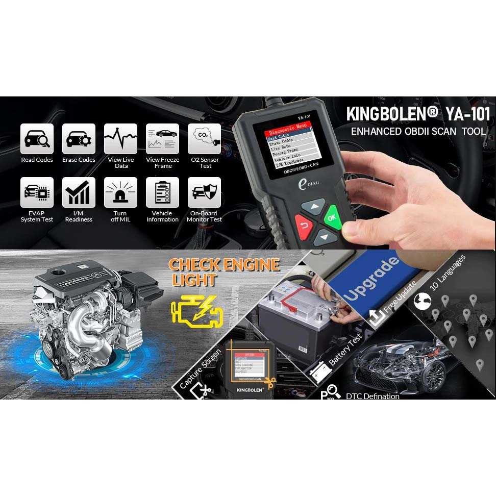 KINGBOLEN OBD2 เครื่องมือเครื่องสแกนเนอร์เครื่องยนต์รถยนต์ เครื่องอ่านรหัสวินิจฉัย - YA101