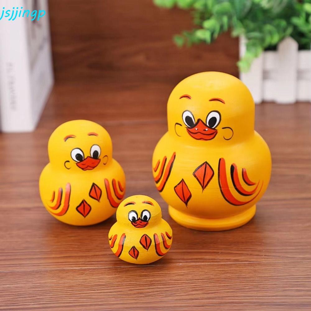 Jsjjingp ตุ๊กตา Matryoshka ของเล่น, สัตว์ไม้รูปแบบ Nesting ตุ๊กตา, ตกแต่ง Handmade เป็ดสีเหลืองการ์ตูนซ้อนตุ๊กตา Chidrens ของขวัญ