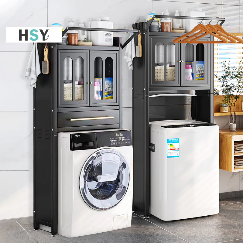 HSY ชั้นวางเครื่องซักผ้า ชั้นคร่อมชักโครก 2/3 แบบมีลิ้นชัก สแตนเลส ชั้นวางของในห้องน้ำ ประหยัดพื้นที่ มีประตูกันฝุ่นและแมลง