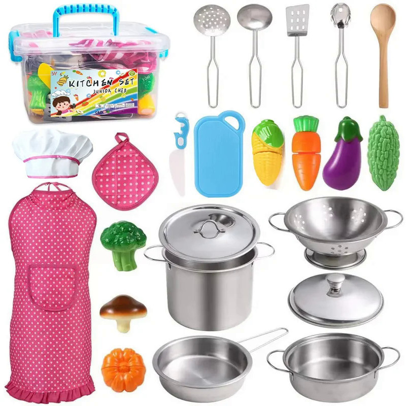 Kitchen Toy Set Baking Kit Apron Dress Up Chef Costume Kids Aprons for Girls Toddler Chef Hat for Li