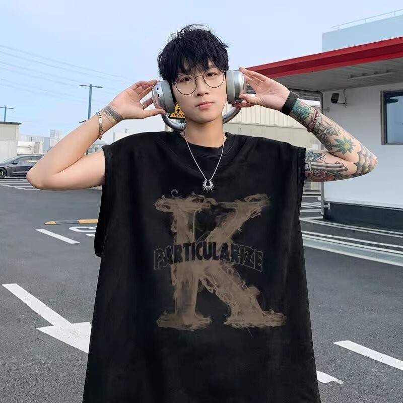 M-8XL Mens Large Smoke K Letter พิมพ์เสื้อแขนกุด Casual Streetwear ฤดูร้อน Hip Hop Tee