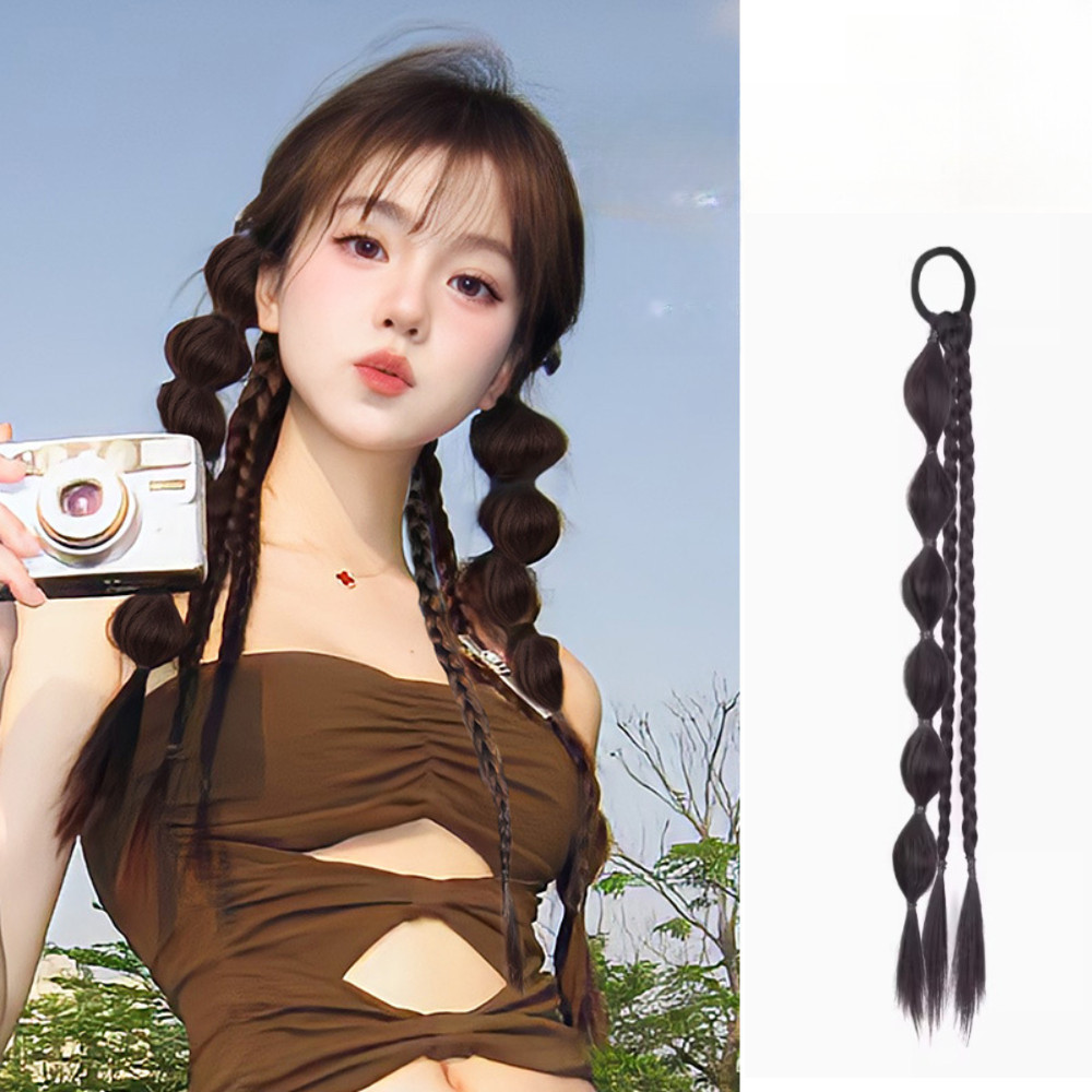 43 ซม.Y2K Sweet Cool Bubble Twisted Braids วิกผมสาวร้อนมวย Braids หางม้าสูงต่อผม