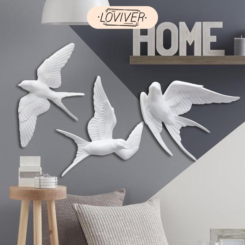 LOVIVER นกเรซินสีขาวตกแต่งผนังนกนางแอ่นนอร์ดิกแขวนประติมากรรมผนังภาพจิตรกรรมฝาผนัง, ห้องนอน, ห้อง - รูปที่ 3