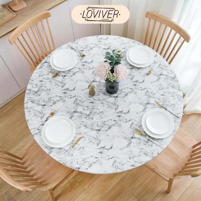 LOVIVER ผ้าปูโต๊ะติดผนังไวนิลทรงกลมพร้อมผ้าสักหลาด Backing Stain Resistance Waterproof Pattern Elastic Oil