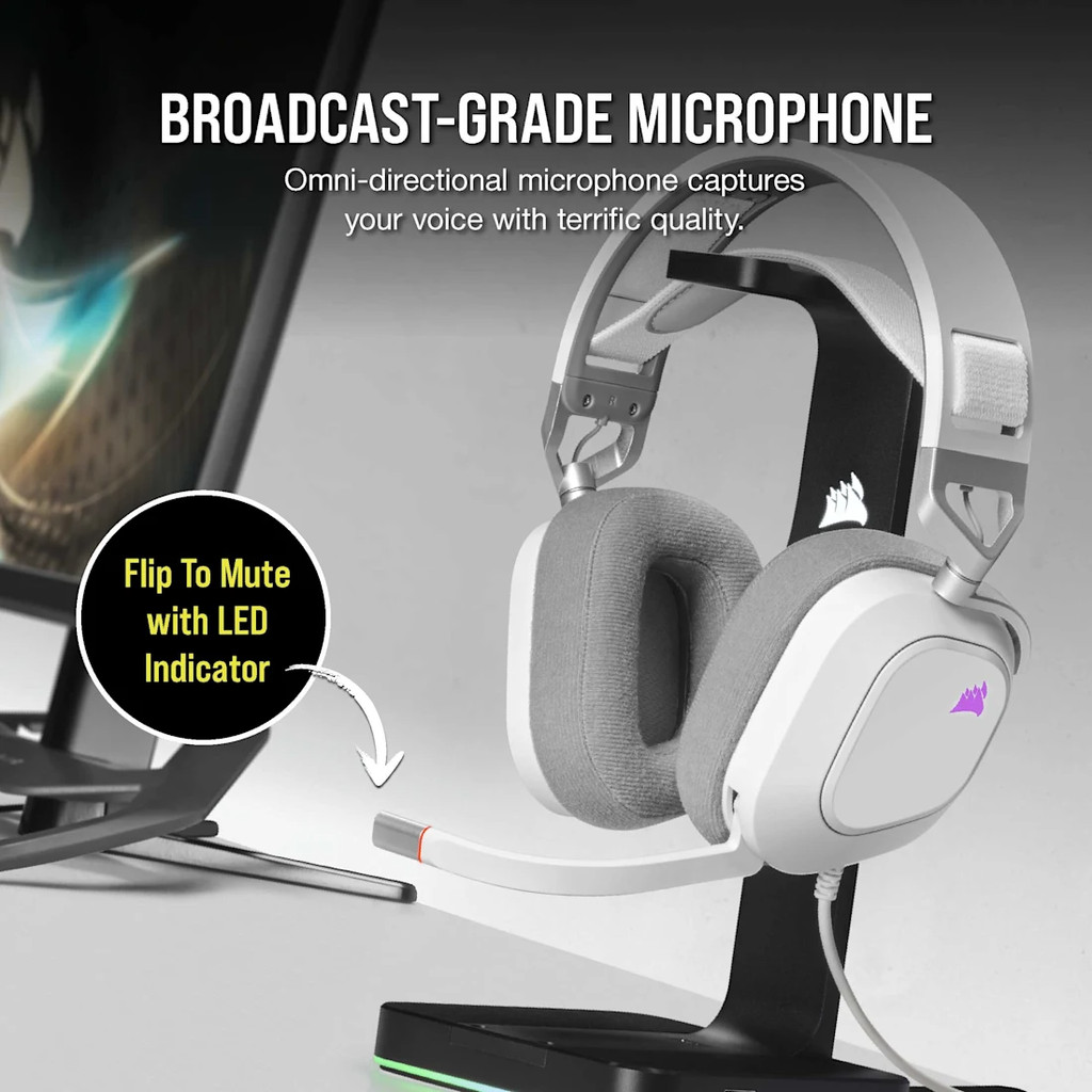 HEADSET หูฟัง CORSAIR GAMING HEADSET HS80 RGB USB CARBON/WHITE