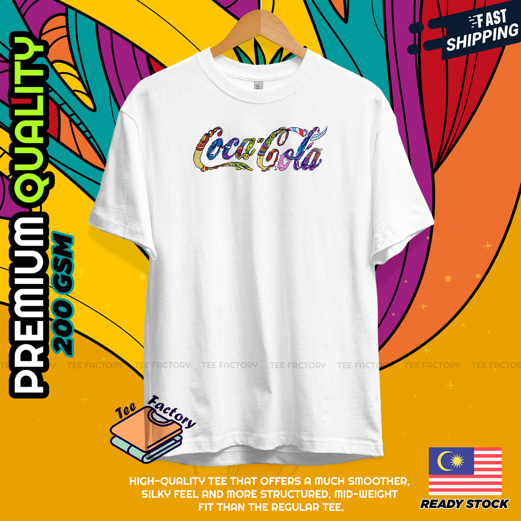 เสื้อยืดผ้าฝ้ายสไตล์พื้นฐาน สี Unisex < Coca-Cola} แขนสั้น