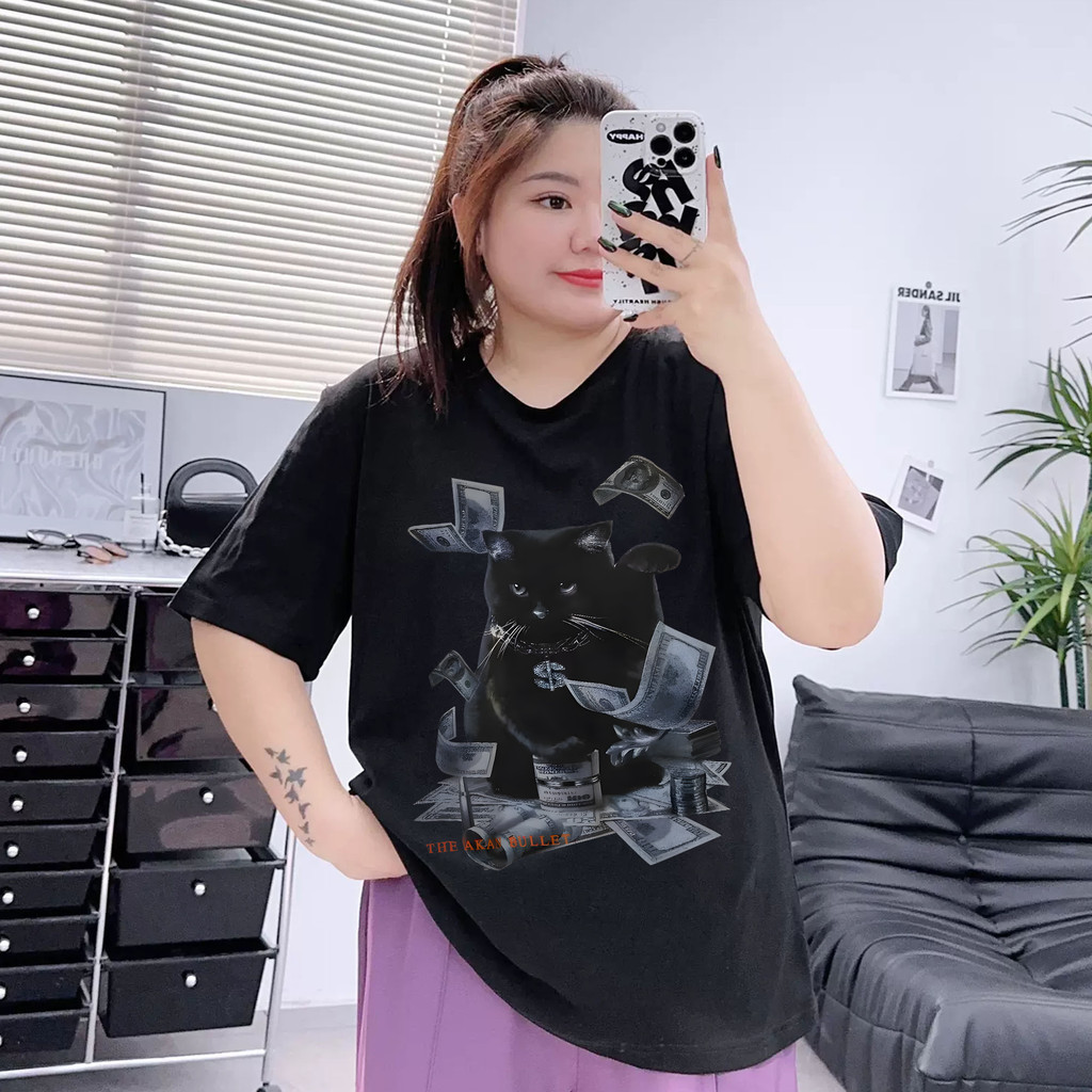 Teedy Tee "Sprinkle money cat"เสื้อยืดพิมพ์ลาย อเมริกัน สวมใส่สบาย เสื้อดีไซน์เนอร์ ฝ้าย 100% oversize S-4XL 2025