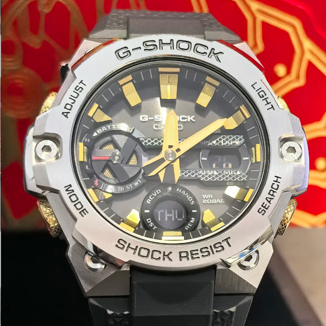 GST-B400CX-1A silver gold Sports Watch Ouroboros AUTO LIGHT POWER SAVE LED CHECKING นาฬิกาผู้ชายนาฬิ