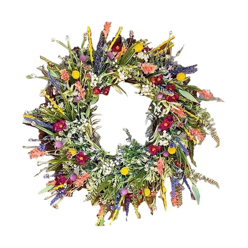 Wildflower Wreath Spring and Summer Wreath Front Door Simulation Dried Flower Wreath Buttercup Fresh