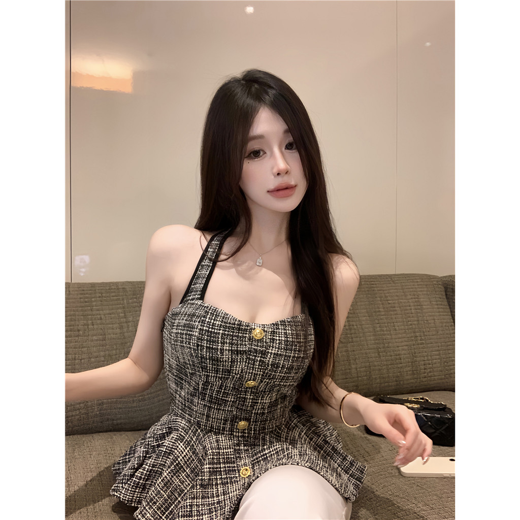 [พร้อมส่ง] ขายดี Xiaoxiang เสื้อสายเดี่ยว ผ้าทวีต ทรงสลิมฟิต แฟชั่นฤดูร้อน สําหรับผู้หญิง