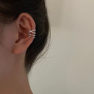 ต่างหูแบบหนีบ หลายชั้น ประดับเพชร แฟชั่นยุโรปและอเมริกา 1 ชิ้น สำหรับผู้หญิง พร้อมส่ง