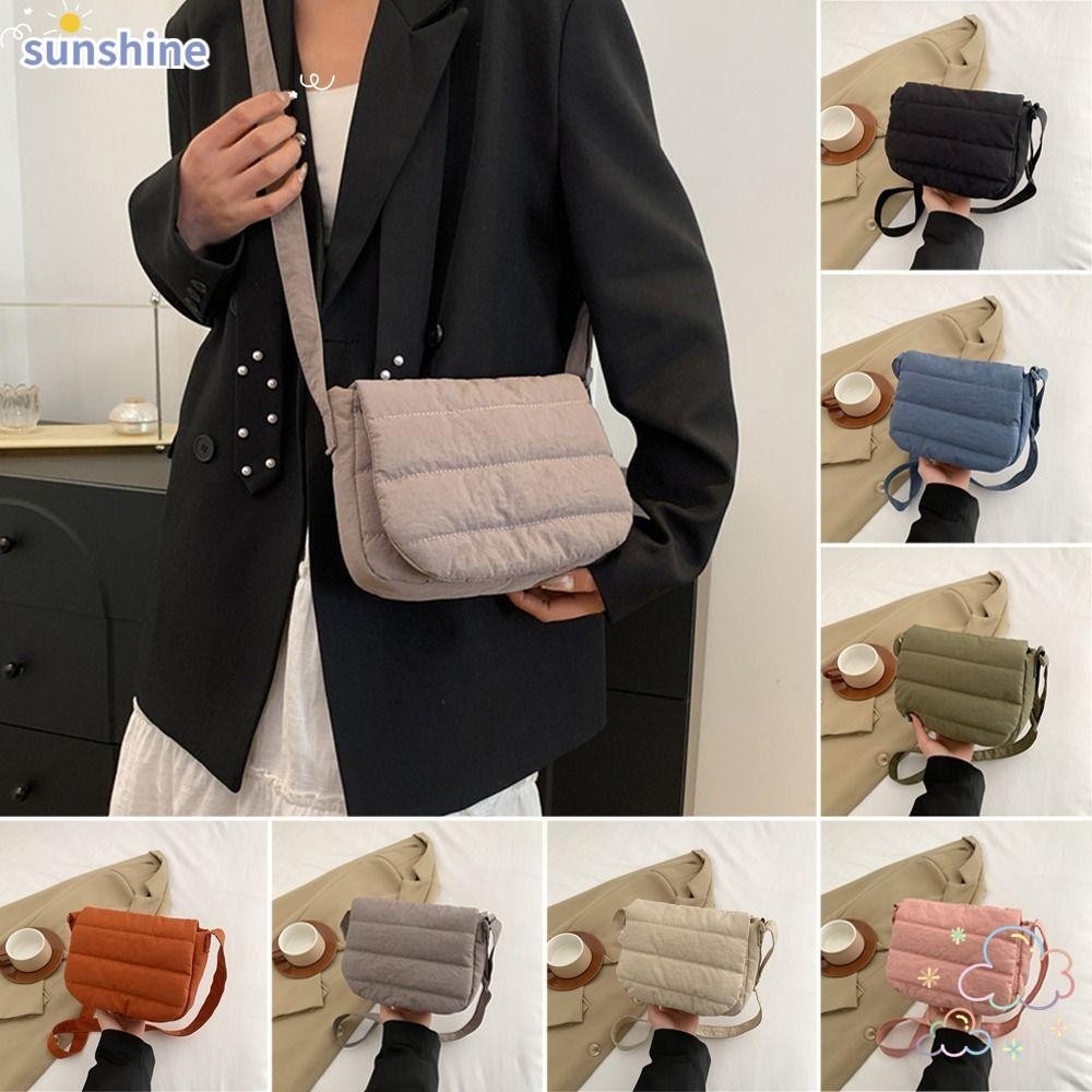 Ssunshine กระเป๋าสะพายไหล่ ผ้าฝ้าย น้ําหนักเบา จุของได้เยอะ สีพื้น แฟชั่นสําหรับสตรี