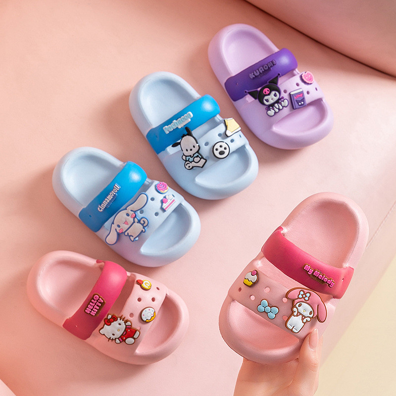 รองเท้าแตะ ลายการ์ตูน Sanrio Kuromi Cinnamoroll กันลื่น แฟชั่นฤดูร้อน สําหรับเด็กผู้หญิง 2024