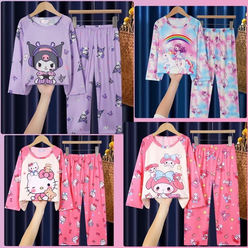 【Uhome】ชุดนอนแขนยาว คอกลม ลายการ์ตูน สําหรับเด็กผู้ชาย และเด็กผู้หญิง