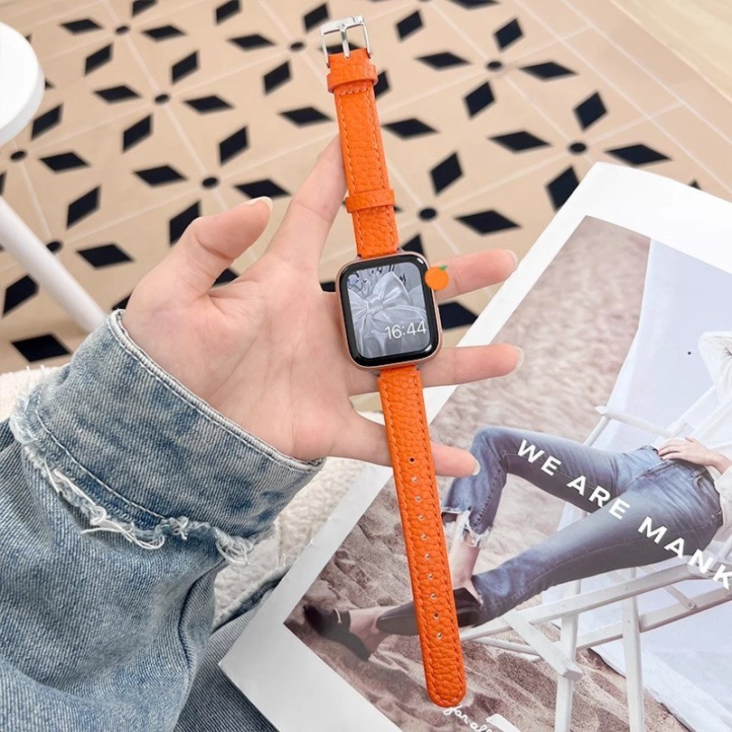 สายนาฬิกาข้อมือหนังลิ้นจี่ แบบเปลี่ยน สําหรับ Apple Watch Ultra 2 49 มม. 45 มม. 44 มม. 40 มม. 41 มม. 42 มม. iWatch Series 9 8 7 6 5 4 3 SE