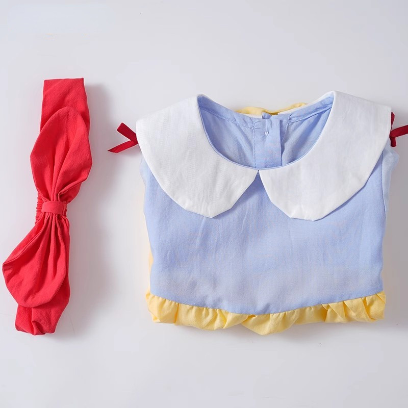 ชุดจั๊มสูทรอมเปอร์ แขนสั้น เนื้อผ้าฝ้าย พร้อมที่คาดผม สีพื้น สําหรับเด็กผู้หญิง อายุ 0-2 ปี - รูปที่ 5