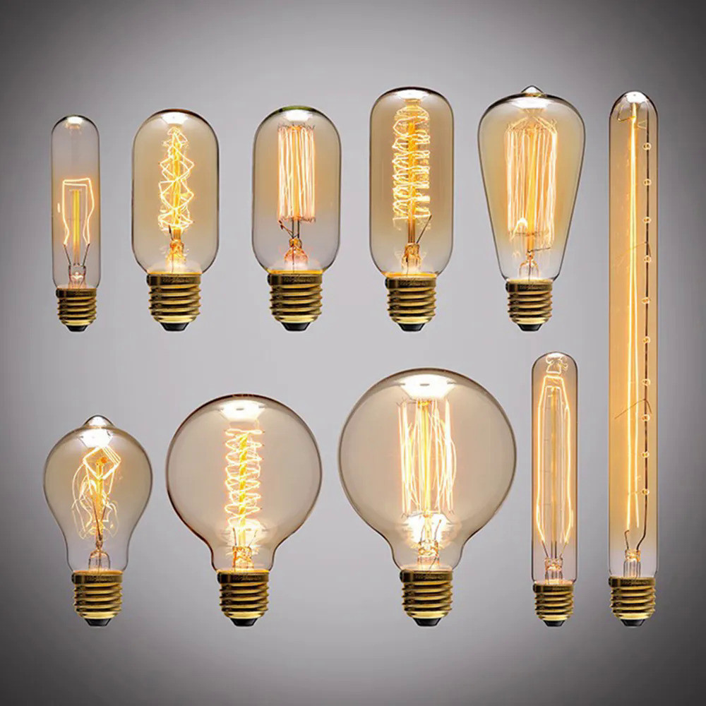 Retro Edison Light Bulb E27 220V 40W ST64 G80 G95 T10 T45 T185 A19 A60 Filament Incandescent Ampoule