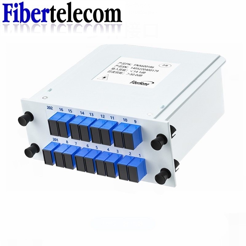 Fiberhome 1-2 1-4 1-8 1-16 SC UPC Optical Fiber PLC Splitter Cassette กล่อง Plug-in Type Optical Splitter ทั้งหมดสีฟ้า