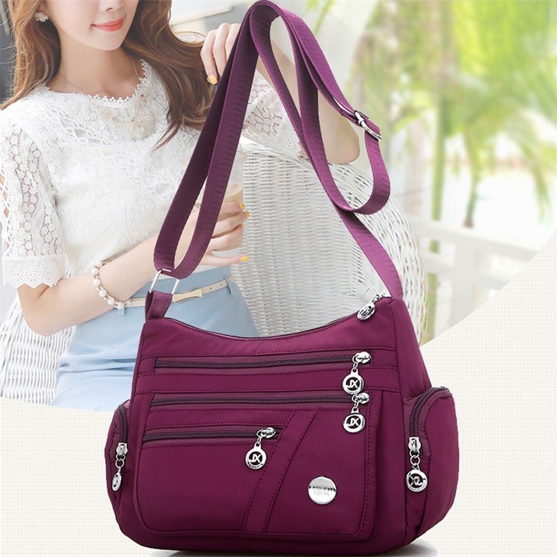 แฟชั่นผู้หญิง Causal กันน้ําสีทึบ Messenger Crossbody กระเป๋าผู้หญิง<XJ4.24>