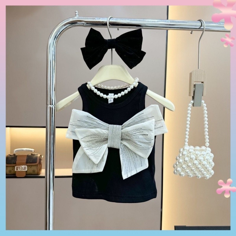Korean Style Girls' Bow Sleeveless Design Niche Camisole Top High-Grade Sweet and Spicy Vest Short Inner Wear