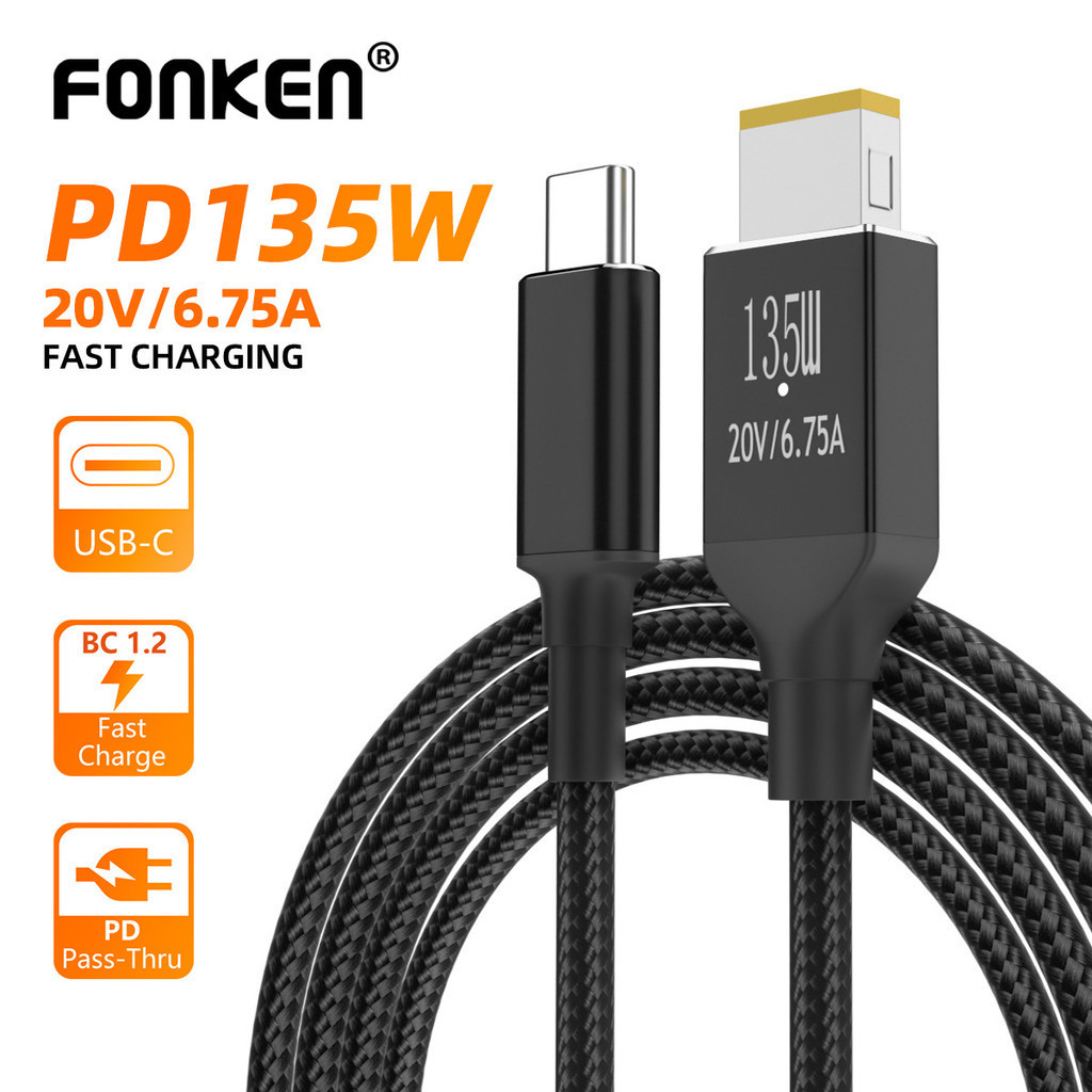 Fonken PD 135W Type-C Charger USB-C ถึง Square USB Charger Converter Fast ชาร ์ จอะแดปเตอร ์ สายไฟสําหรับ Lenovo Legion แล ็ ปท ็ อป