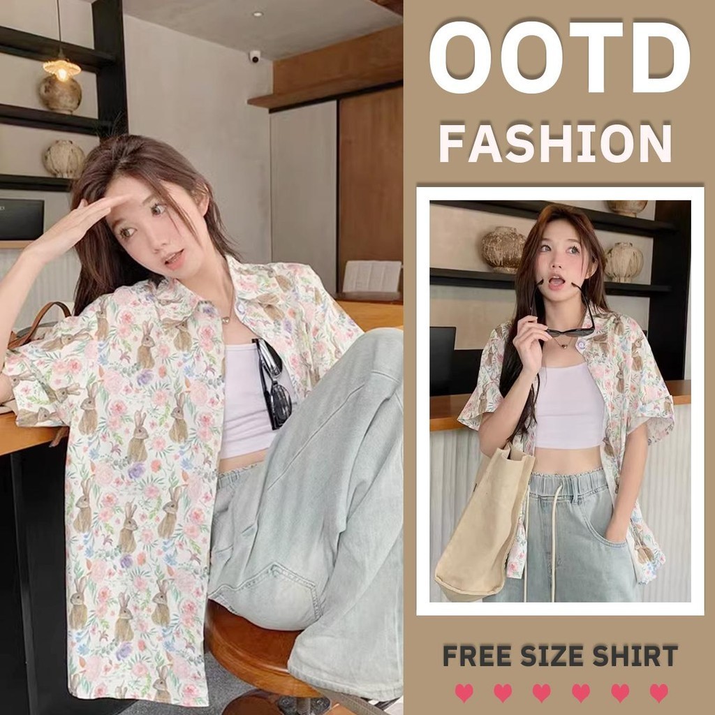 MIMI&DIDI.เสื้อเชิ้ตแขนสั้นลายดอก เสื้อแฟชั่นฮาวายลายดอกไม้หลวมสบาย ๆ น่ารักสำหรับผู้หญิง ฤดูร้อน#W367