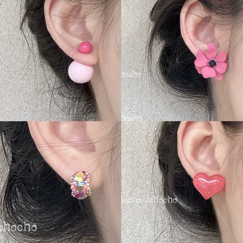 ต ่ างหูสตั ๊ ดน ่ ารักเกาหลีฟองสีชมพู 2024 ต ่ างหูแฟชั ่ นใหม ่ ผู ้ หญิง
